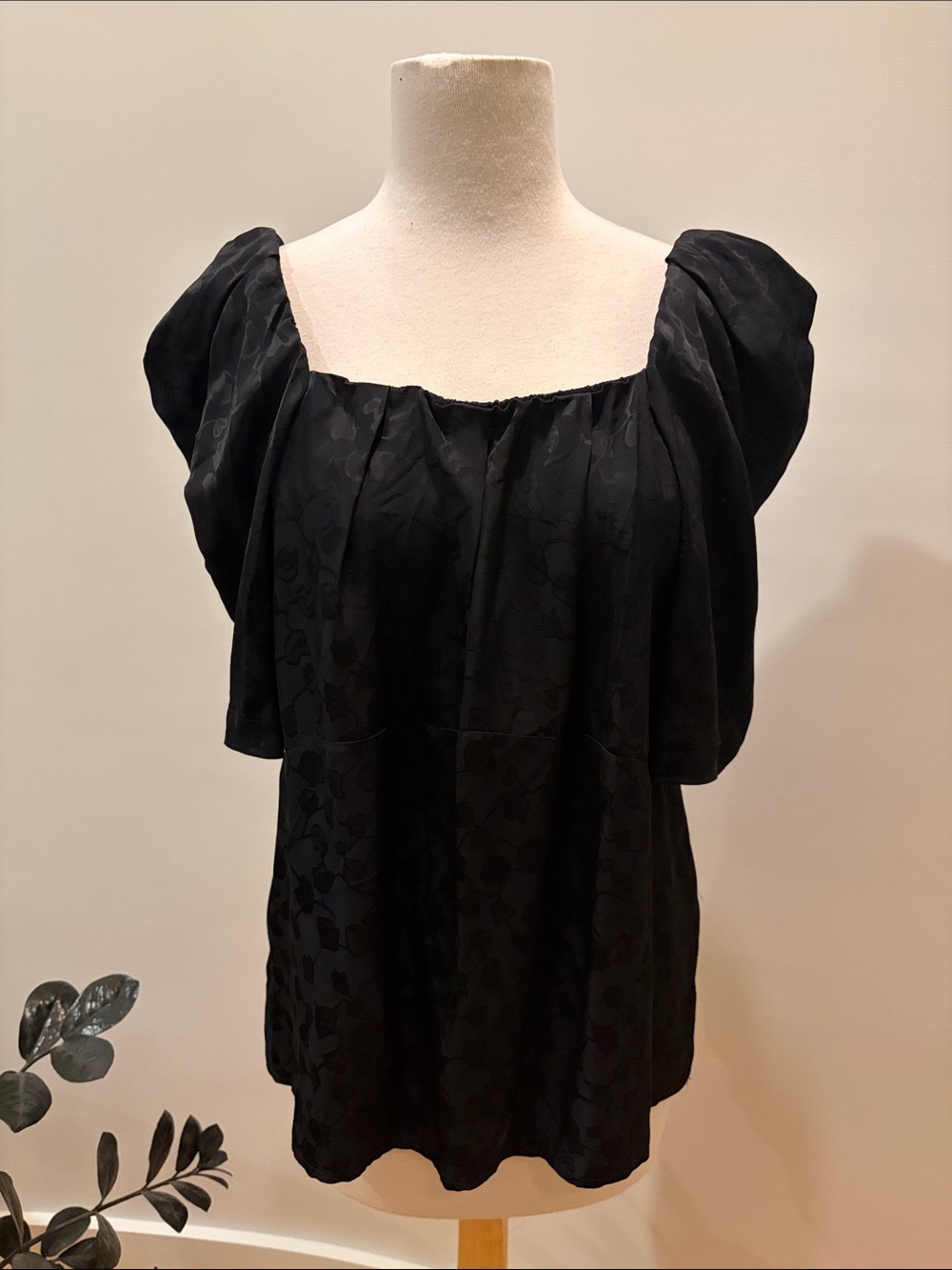 Rachel Comey Black Puff Sleeve Square Neck Women's Top